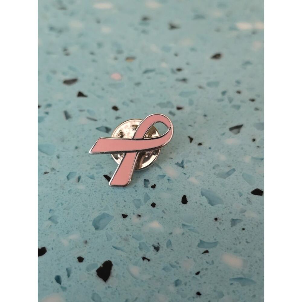 Pink Silver Ribbon Enamel Brooch Pin - Picture 2 of 4